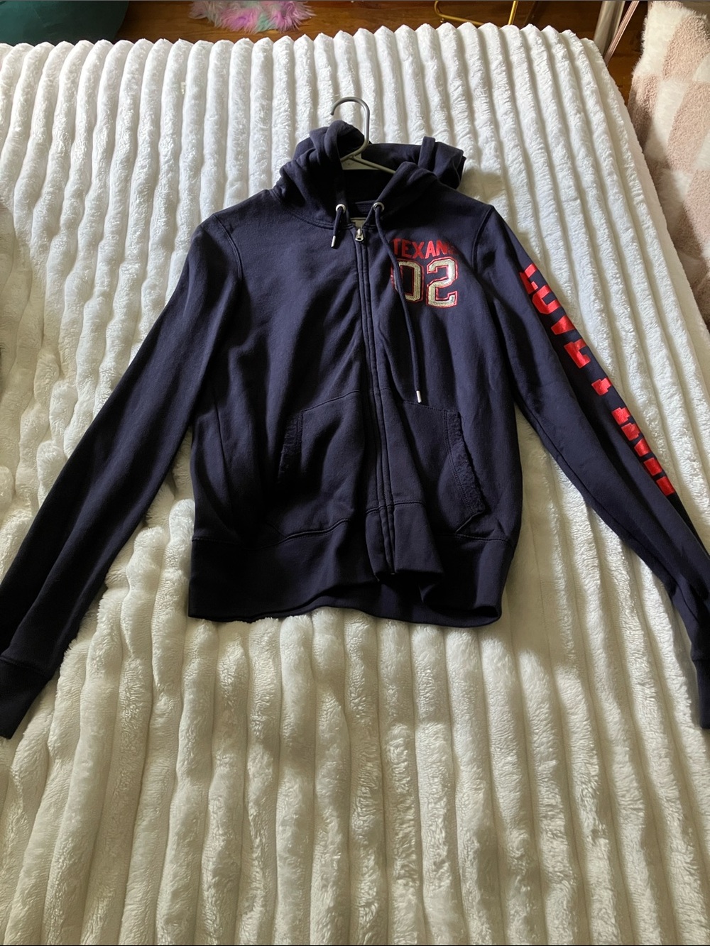 PINK Victoria's Secret Navy Zip Hoodie with Red Accent